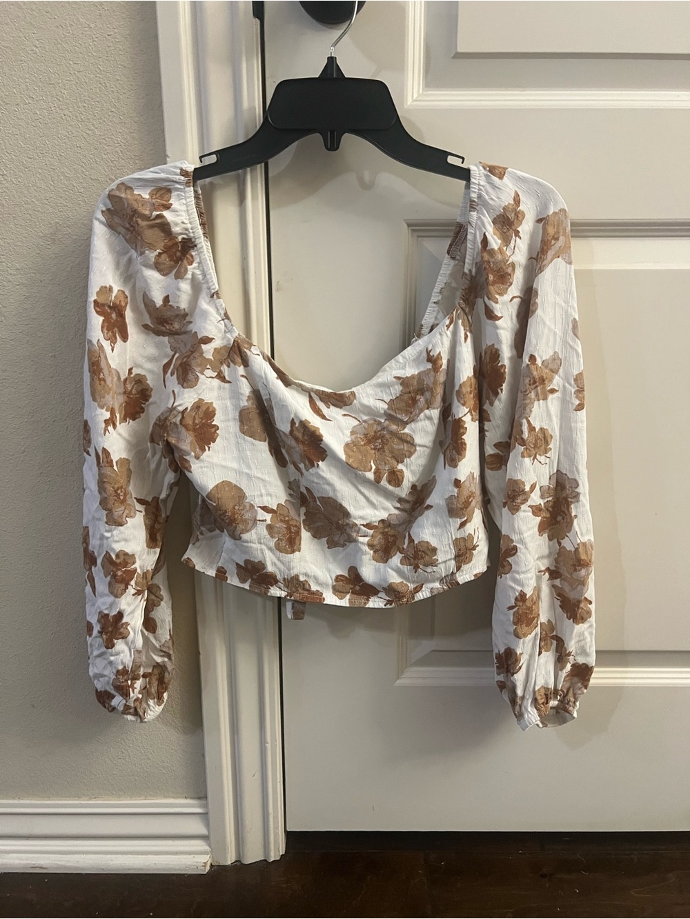 Altar'd State White Crop Top with Brown Floral Print
